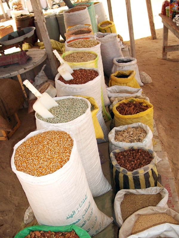 beans, nuts and seeds, in sacks